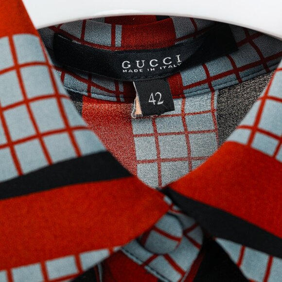 Gucci PF/15 Dusty Avio Triangle-Print Silk Shirt - Picture 9 of 10